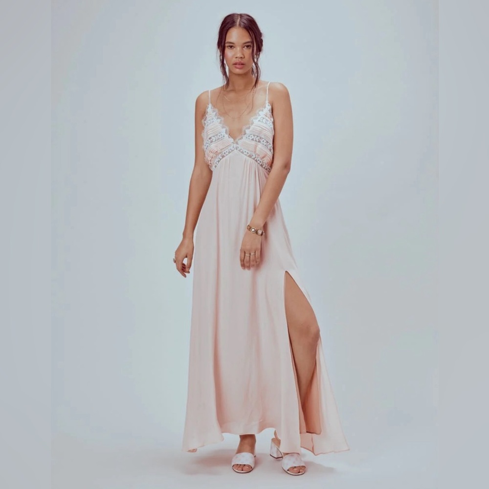 For Love and Lemons Lovebird Pink Lace Maxi Dress Nightgown